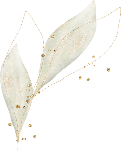 Green watercolor leaves with gold and glitter splatter
